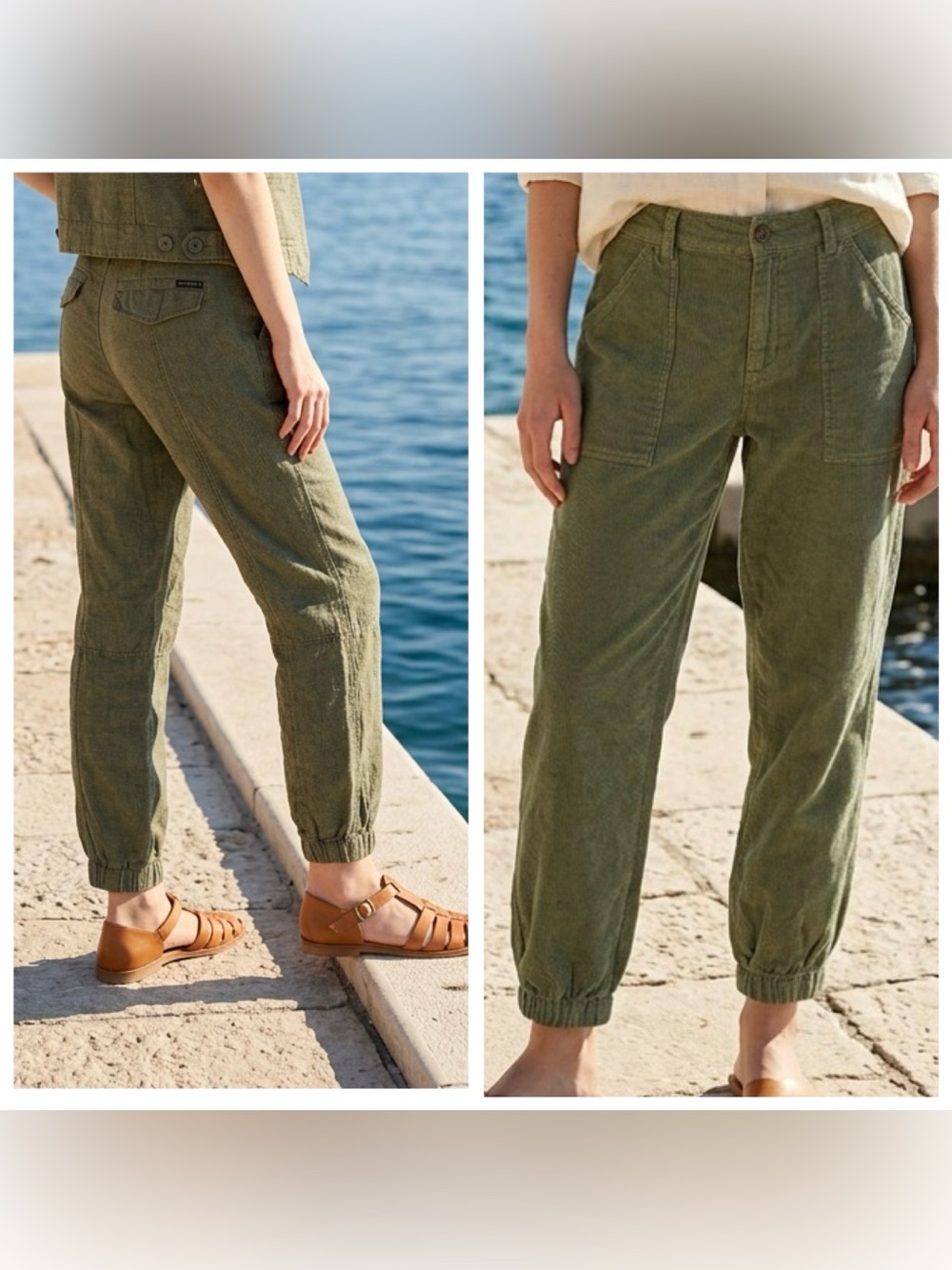 Sanctuary Women’s Sz 27 “The Retreat” Linen jogger pants Olive Green Adj. waist